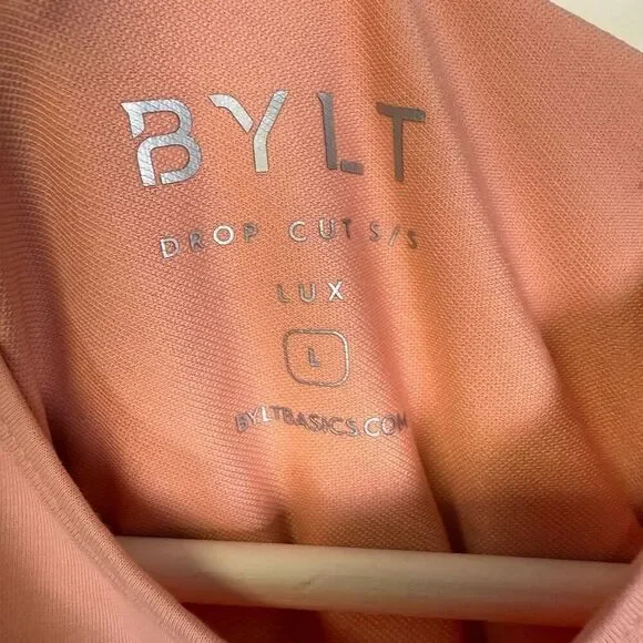 BYLT Premium Basics Mens Size Large Drop Cut Lux Shirt Orange Short Sleeves - Picture 6 of 8